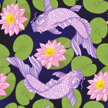 Japon carps ve geleneksel Japon st ile Seamless Modeli