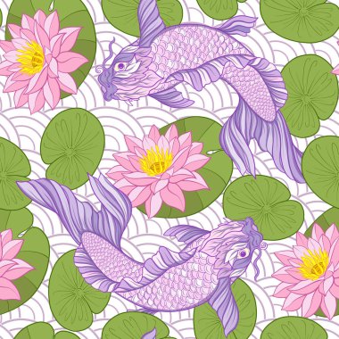 Japon carps ve geleneksel Japon st ile Seamless Modeli