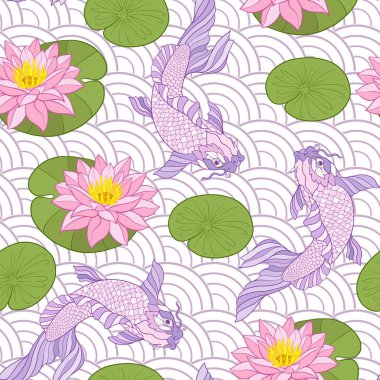 Japon carps ve geleneksel Japon st ile Seamless Modeli