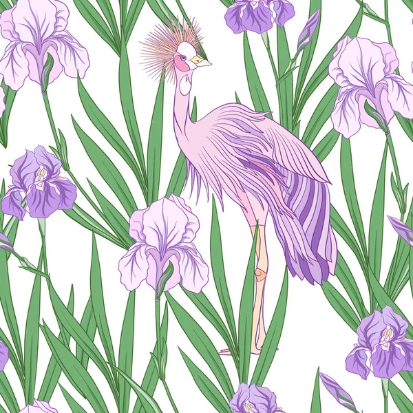 Japon tarzı mor iris ile Seamless modeli. Vektör stoc