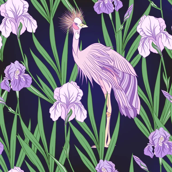 Japon tarzı mor iris ile Seamless modeli. Vektör stoc