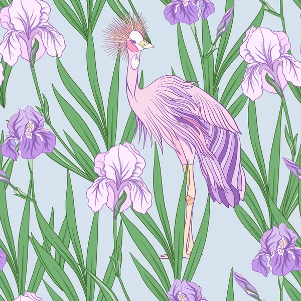Japon tarzı mor iris ile Seamless modeli. Vektör stoc