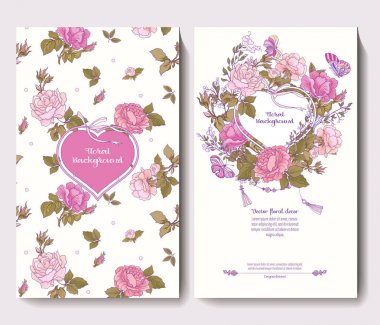 Gül desenli davet doğum günü düğün için iki kart dizisini