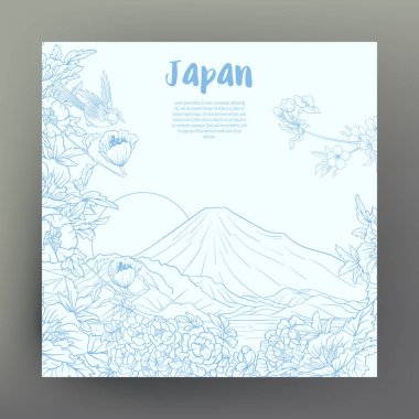 Japon yatay, Fuji Dağı ve gelenek çiçek ve bir b