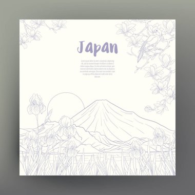 Japon yatay, Fuji Dağı ve gelenek çiçek ve bir b