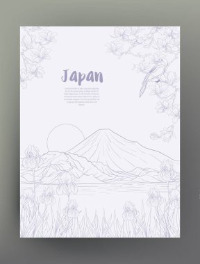 Japon yatay, Fuji Dağı ve gelenek çiçek ve bir b