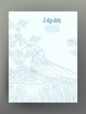 Japon yatay, Fuji Dağı ve gelenek çiçek ve bir b