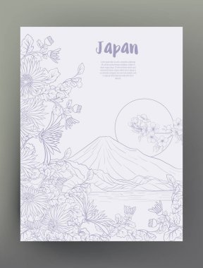 Japon yatay, Fuji Dağı ve gelenek çiçek ve bir b