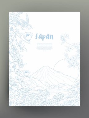 Japon yatay, Fuji Dağı ve gelenek çiçek ve bir b