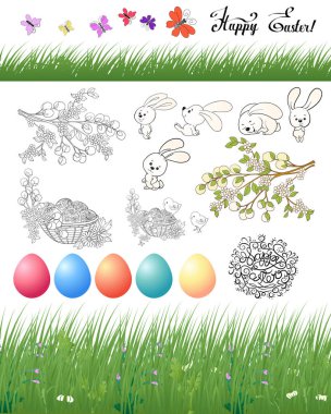 Tasarım öğeleri kümesi mutlu Paskalya günü için yumurta ve sevimli r