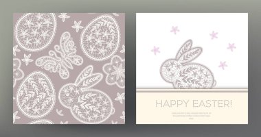 Kümesi kartpostal veya afiş için mutlu Paskalya günü dantel yumurta ile bir