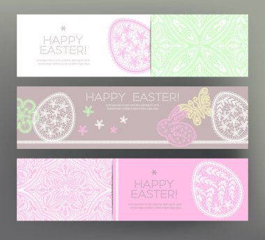 Kümesi kartpostal veya afiş için mutlu Paskalya günü dantel yumurta ile bir