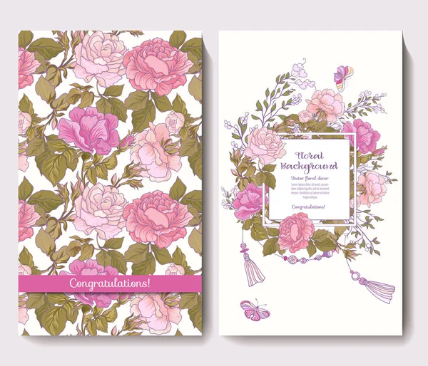 Conjunto de dos tarjetas para invitación de boda cumpleaños con rosa — Archivo Imágenes Vectoriales
