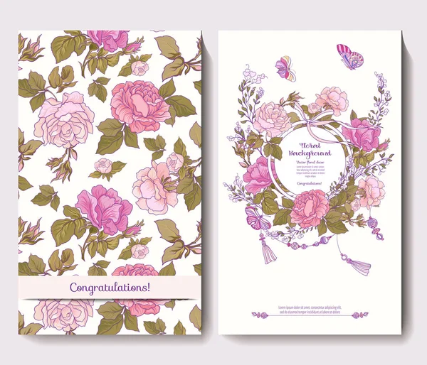 Az esküvői meghívó születésnapi Rose két kártyákat — Stock Vector