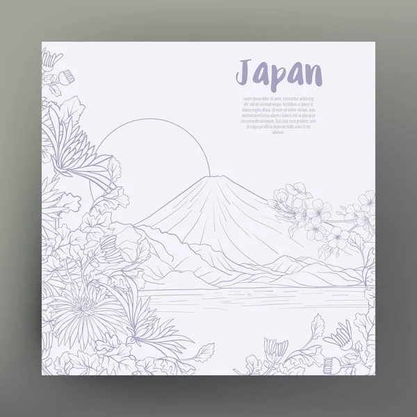Japon yatay, Fuji Dağı ve gelenek çiçek ve bir b