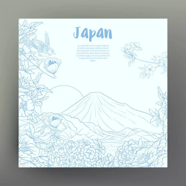 Japon yatay, Fuji Dağı ve gelenek çiçek ve bir b