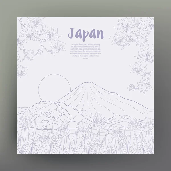Japon yatay, Fuji Dağı ve gelenek çiçek ve bir b