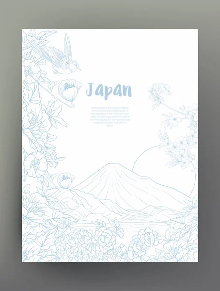 Japon yatay, Fuji Dağı ve gelenek çiçek ve bir b