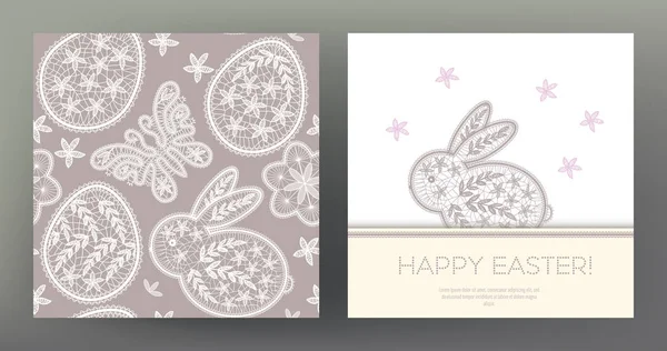 Sada pohlednice nebo banner pro šťastné Velikonoce den s krajkou vejce — Stockový vektor