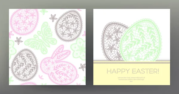 Szett képeslapot, vagy banner a boldog Húsvét nap csipke tojás egy — Stock Vector