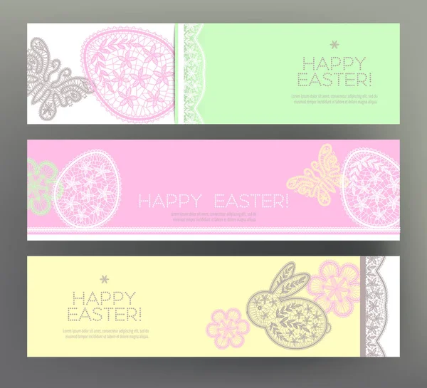 Σύνολο των καρτ-ποστάλ ή banner για την ευτυχή ημέρα Πάσχας με δαντέλα αυγά μια — Διανυσματικό Αρχείο