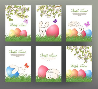 Kümesi kartpostal veya afiş için mutlu Paskalya günü renkli yumurta ile