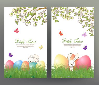 Kümesi kartpostal veya afiş için mutlu Paskalya günü renkli yumurta ile