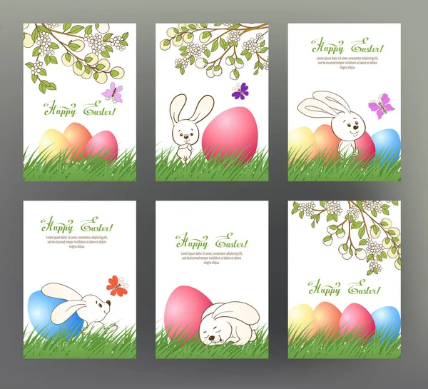 Kümesi kartpostal veya afiş için mutlu Paskalya günü renkli yumurta ile