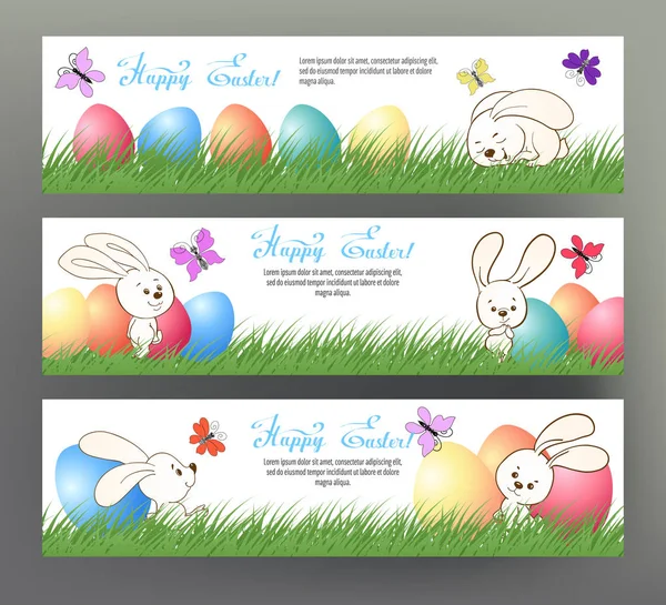 Conjunto de postal o pancarta para Feliz Día de Pascua con huevos de colores — Vector de stock