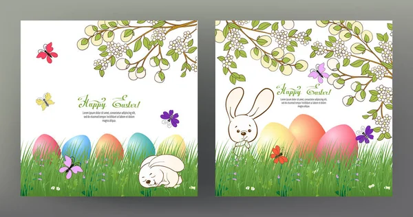 Conjunto de postal o pancarta para Feliz Día de Pascua con huevos de colores — Vector de stock