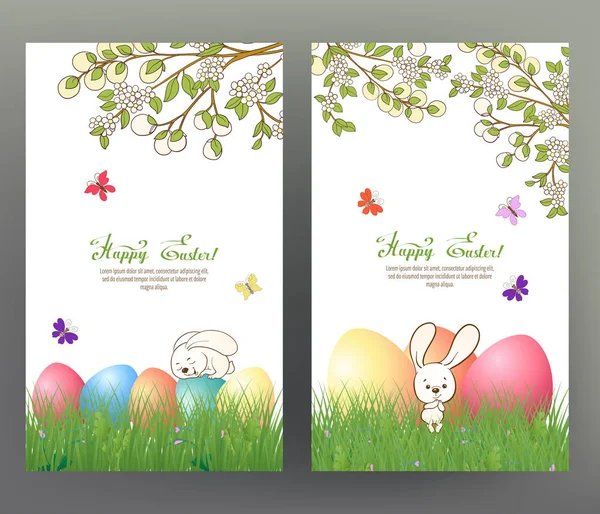 Sada pohlednic nebo banner pro Happy velikonoční den s barevnými vejci — Stockový vektor