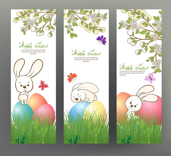 Conjunto de postal o pancarta para Feliz Día de Pascua con huevos de colores — Vector de stock