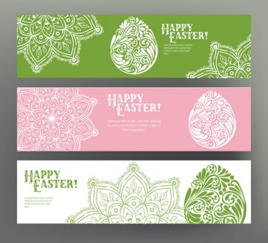 Kümesi kartpostal veya afiş için mutlu Paskalya günü yumurta ve Aralık