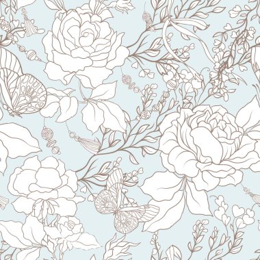 Gül. Seamless modeli. Stok satırı vector Illustrator.