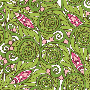 Dikişsiz çiçek vintage desen bahar yeşil ve pembe renklerde.
