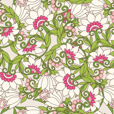 Dikişsiz çiçek vintage desen bahar yeşil ve pembe renklerde.