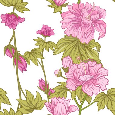 Japon tarzı pembe Şakayık ile Seamless modeli. Vektör hisse senedi