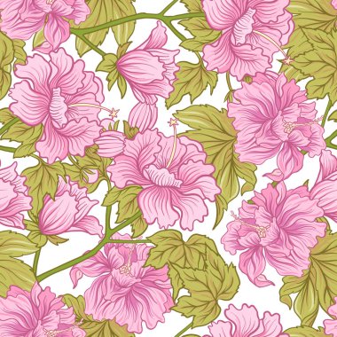 Japon tarzı pembe Şakayık ile Seamless modeli. Vektör hisse senedi