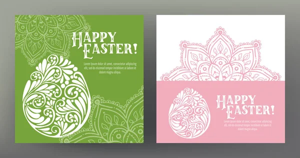 Σύνολο των καρτ-ποστάλ ή banner για την ευτυχή ημέρα Πάσχας με αυγά και Δεκ — Διανυσματικό Αρχείο