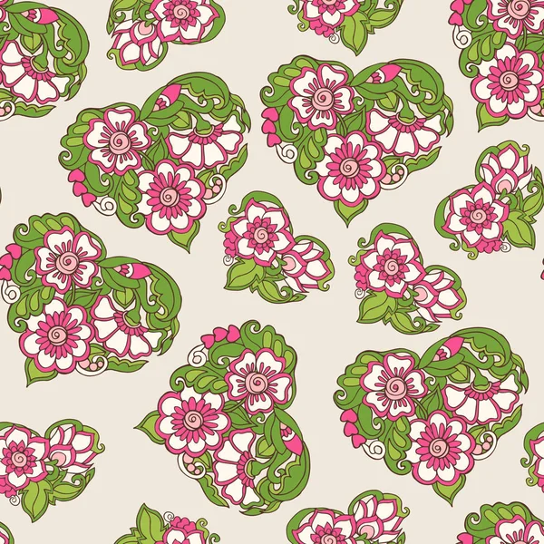 Seamless floral vintage pattern in spring green and pink colors. — Stock Vector