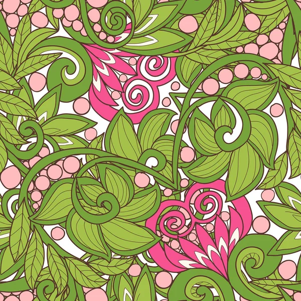 Seamless floral vintage pattern in spring green and pink colors. — Stock Vector