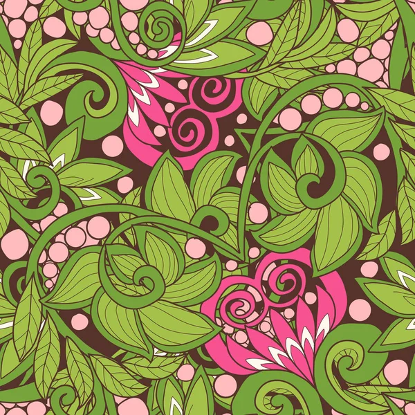 Seamless floral vintage pattern in spring green and pink colors. — Stock Vector