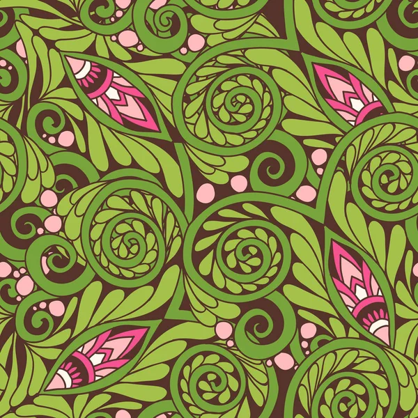 Seamless floral vintage pattern in spring green and pink colors. — Stock Vector