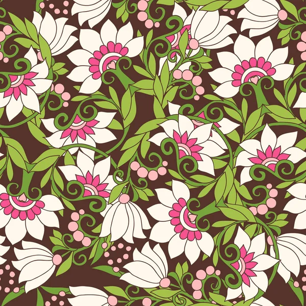 Padrão vintage floral sem costura nas cores verde e rosa da primavera . — Vetor de Stock