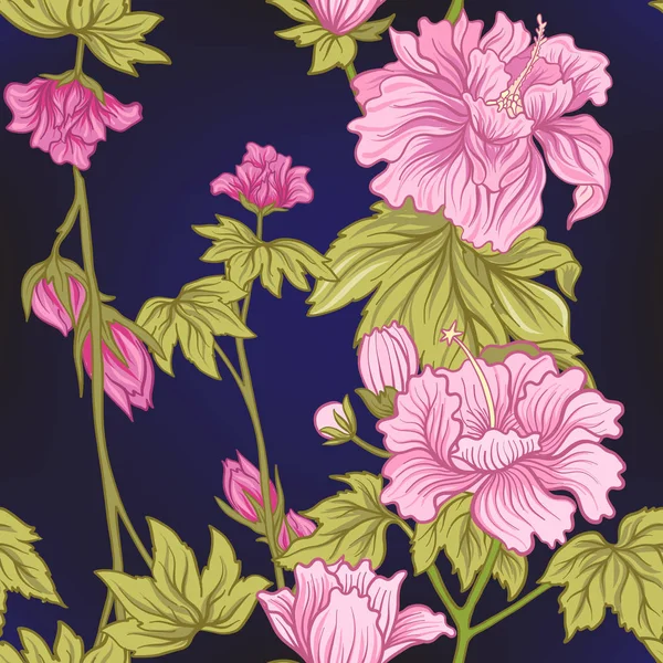 Seamless mönster med rosa pion i japansk stil. Vector stock — Stock vektor