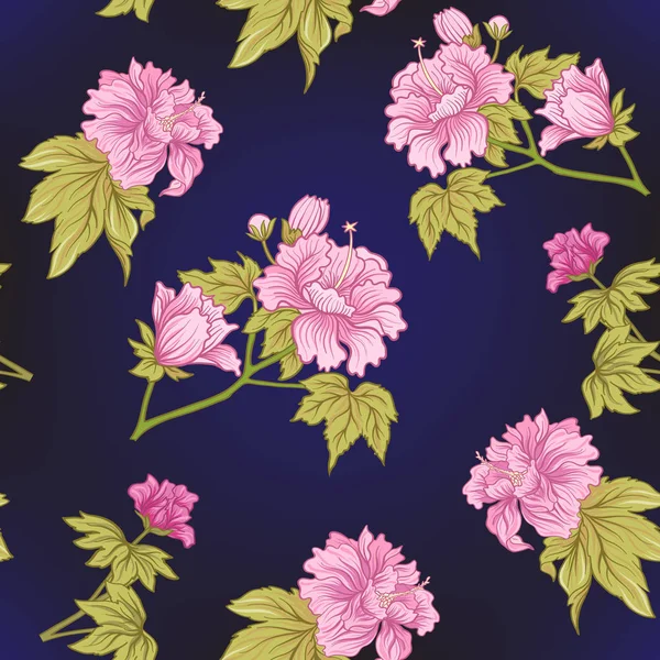 Seamless mönster med rosa pion i japansk stil. Vector stock — Stock vektor