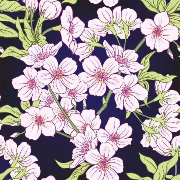 Seamless mönster med japanska blossom sakura. Vector stock filterrengöring — Stock vektor
