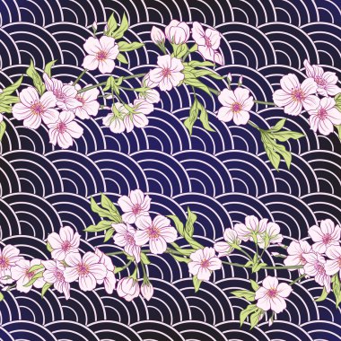Japon çiçeği sakura ile Seamless modeli. Vektör hisse senedi Hüseyin