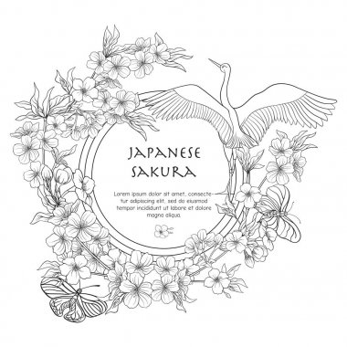 İllüstrasyonlar Japon çiçeği sakura ve te için yer ile