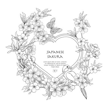 İllüstrasyonlar Japon çiçeği sakura ve te için yer ile